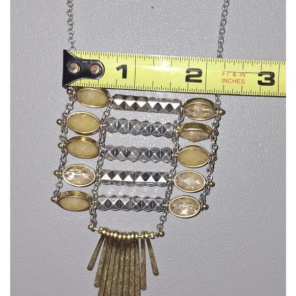 Lucky Brand Vintage Ladder Burst Fringe Necklace | Silver & Gold Mixed Metals - Picture 5 of 7